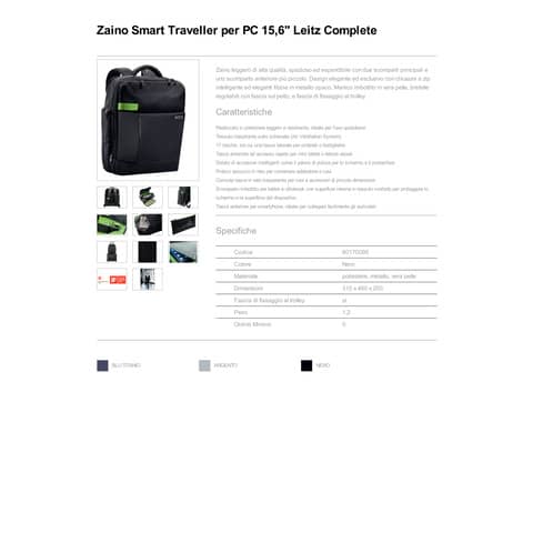 Zaino portacomputer Leitz Smart Traveller 15,6'' poliestere 2 scomparti nero - 60170095